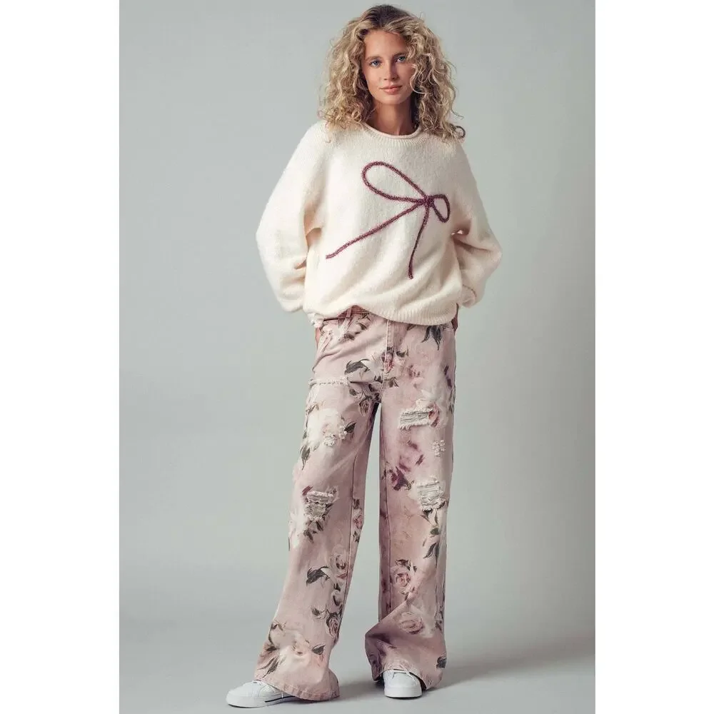 Urban Daizy Romantic Rose Print High-Rise Denim Pants - Picture 7 of 10
